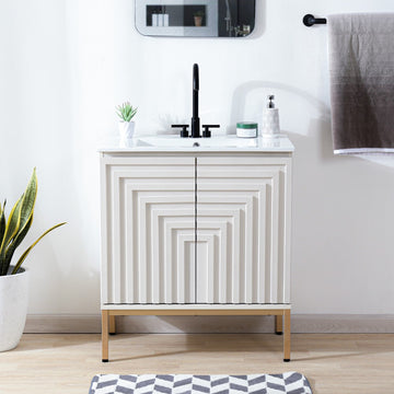 Rowan Geometric Modern Transitional 2-Shelf Bath Vanity Cabinet Only (Sink Basin Not Included) - JONATHAN Y
